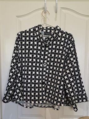Women's Black & White Geometric Button-Front Blazer Swing Jacket M